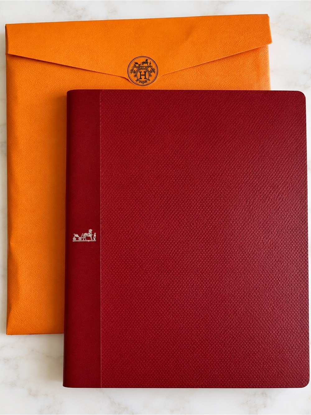 Hermès Grain d’H MM Rouge H Lined Notebook Journal w/ Envelope & Tag